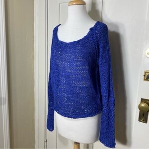 Trouve Royal Blue Open Loose Crochet Type Knit Scoopneck Sweater S